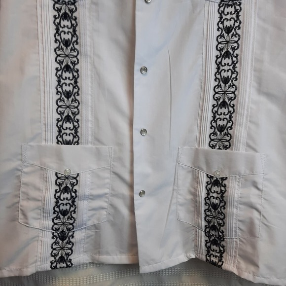 HABAND GUAYABERA MEN'S WHITE SIZE XL EMBROIDERED SNAP-UP SHORT SLEEVE POCKETS - Picture 3 of 8